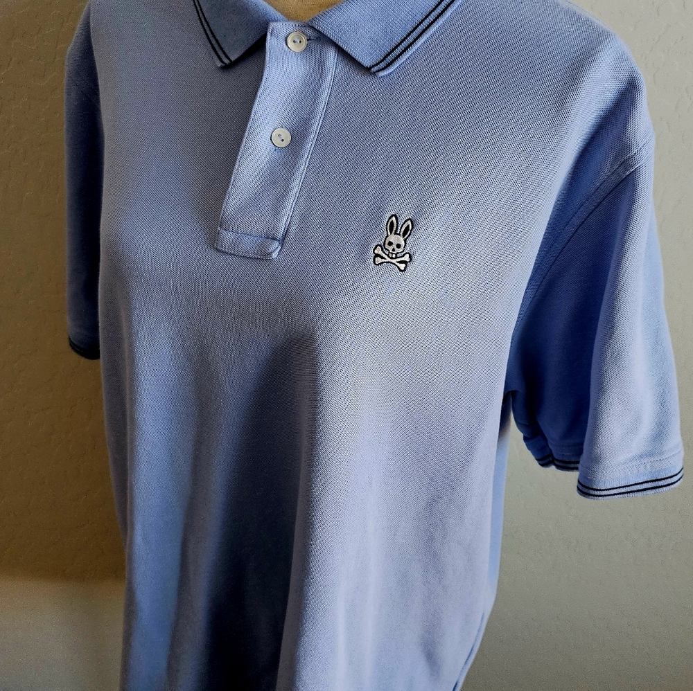 Psycho Bunny Men's Blue Polo Shirt size Large excellent Condition